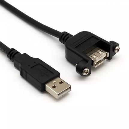 USB 2.0 Type-A Male to Type-A Female Panel-Mount Cable