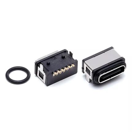 Waterproof IPX8 Type-C USB 6Pin Female Connector Right Angle SMT Type