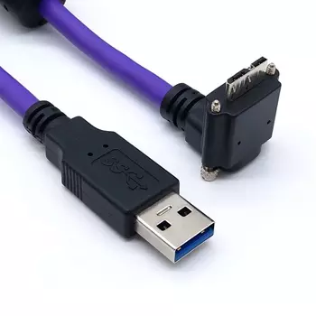 USB 3.0 可鎖型3米Type-A公頭轉Micro-B直彎90度公頭傳輸線 USB 3.0 Cable｜杉洋企業｜台灣線材加工製造商