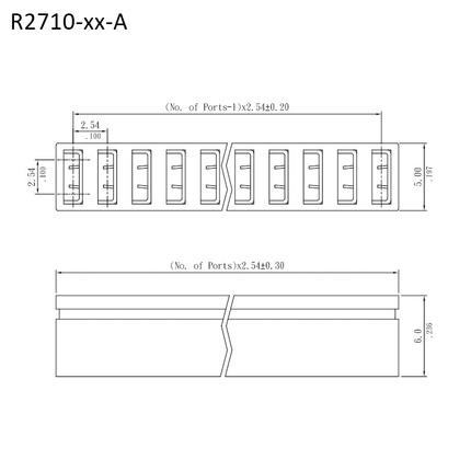 R2710｜Umrisszeichnung｜2,54 mm Mini-Jumper mit mehreren Positionen