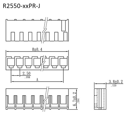 R2550-xxPR-J｜Outline Drawing｜2.50mm Board-in Connector