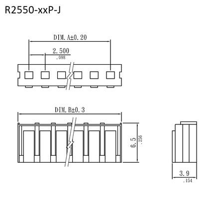 R2550-xxP-J｜Umrisszeichnung｜2,50-mm-Board-In-Anschluss
