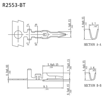 R2553-BT｜Umrisszeichnung｜2,50-mm-Board-In-Crimp-Anschluss
