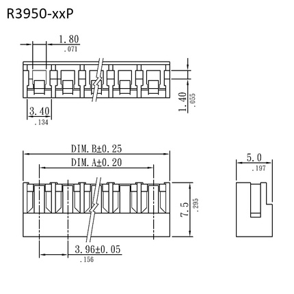R3950-xxP｜Outline Drawing｜3.96mm Board-in Connector